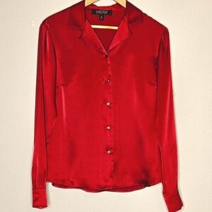 Kasper Red Long Sleeve Button Down Shirt with Notched Collar